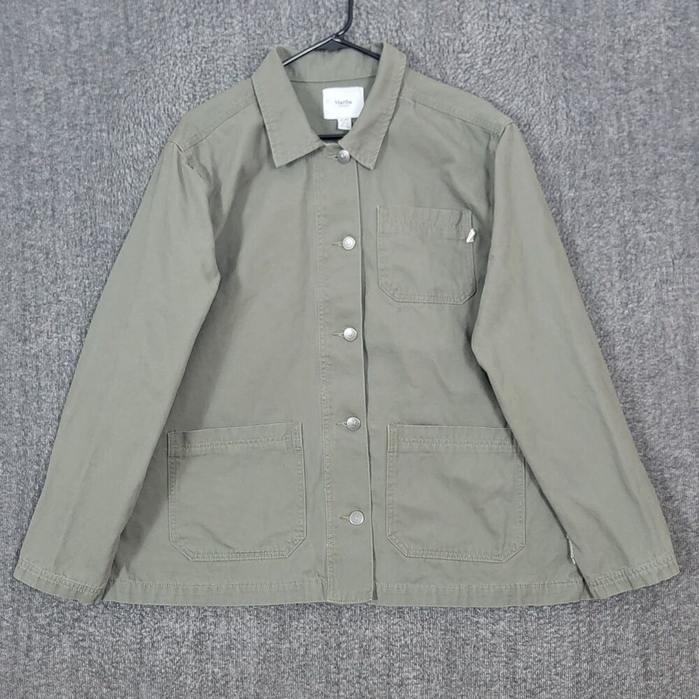 Martha Stewart Top Jacket Womens XL Olive Green Utility Chore Button-Up